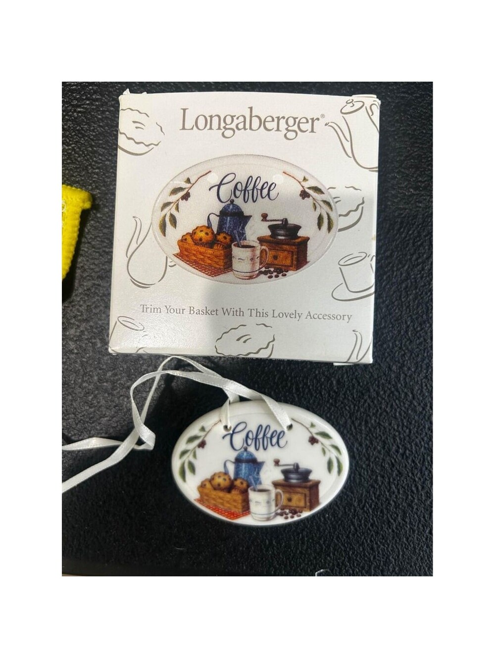 Longaberger basket COFFEE tie on NEW pottery